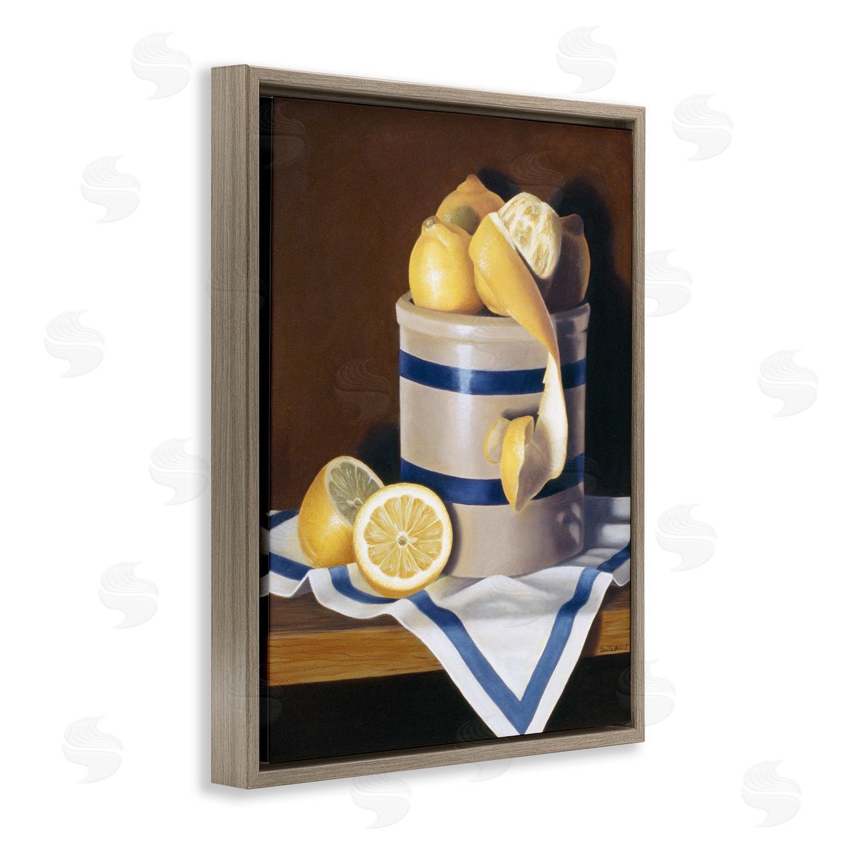 Lemon Peel in Jar Still-Life Brown Floating Frame Canvas Wall Art, Home Decor by Cecile Baird