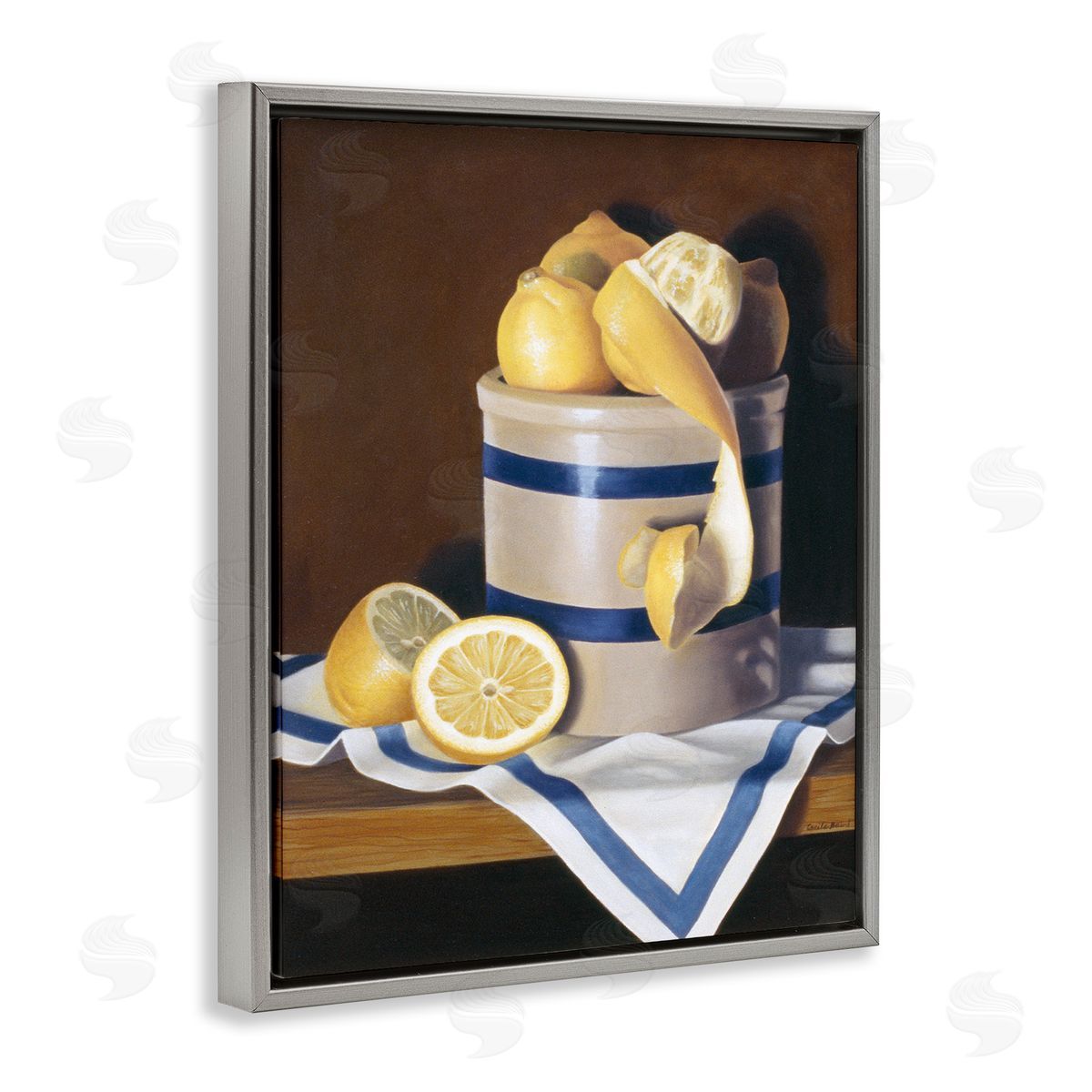 Lemon Peel in Jar Still-Life Grey Floating Frame Canvas Wall Art, Home Decor by Cecile Baird