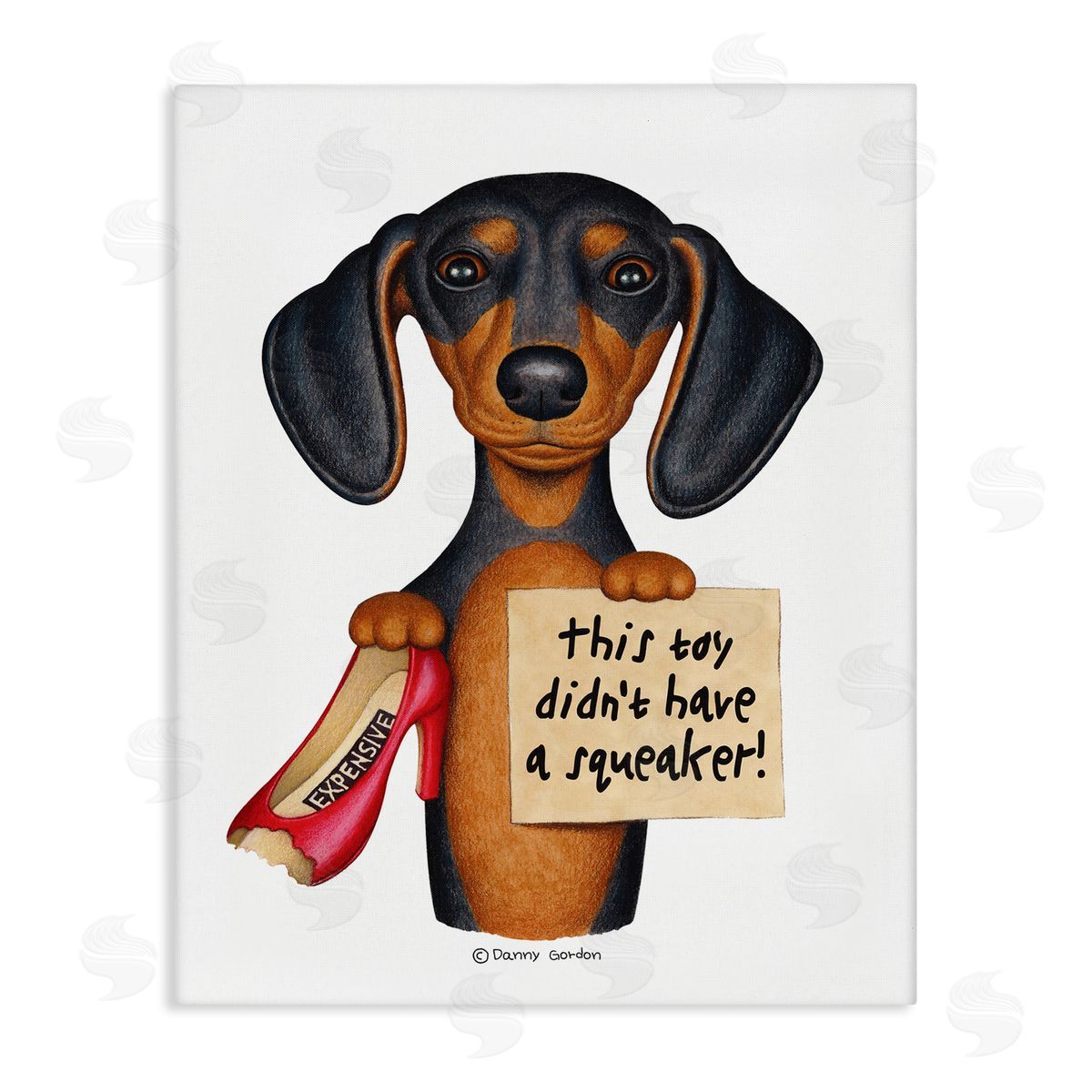 Dachshund Chewed Shoe Joke Canvas Wall Art, Home Decor by Danny Gordan