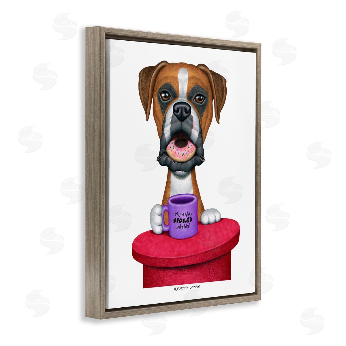 Spoiled Boxer Dog with Quote Brown Floating Frame Canvas Wall Art, Home Decor by Danny Gordan