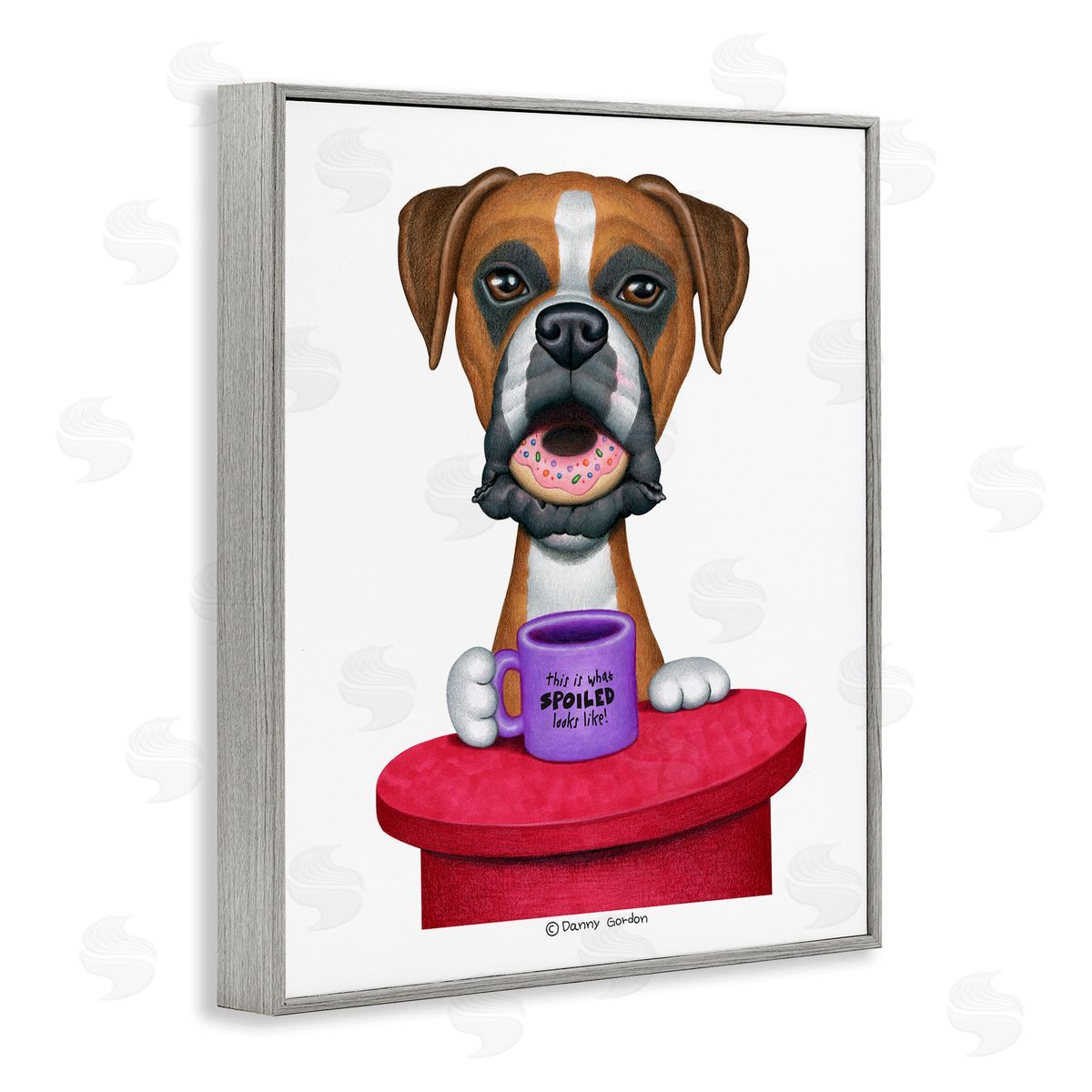 Spoiled Boxer Dog with Quote Grey Frame Print Wall Art, Home Decor by Danny Gordan