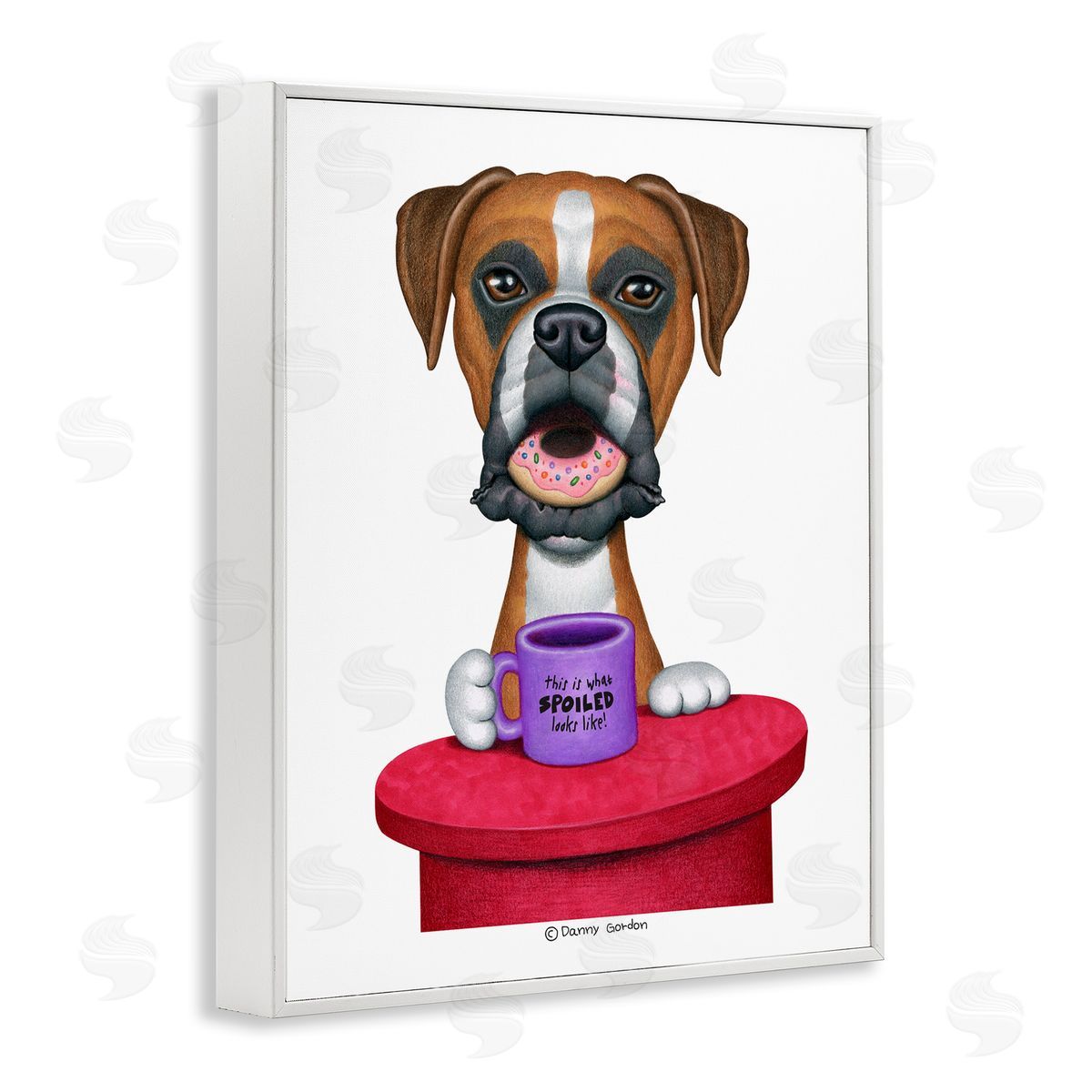 Spoiled Boxer Dog with Quote White Frame Print Wall Art, Home Decor by Danny Gordan