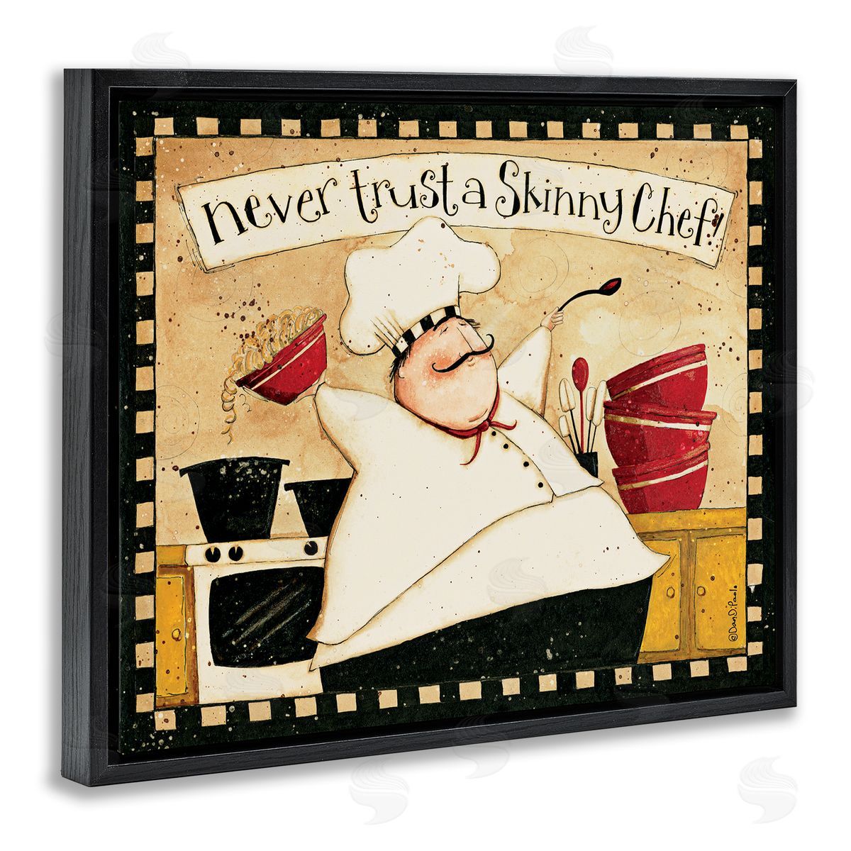 Never Trust a Skinny Chef Black Floating Frame Canvas Wall Art, Home Decor by Dan DiPaolo