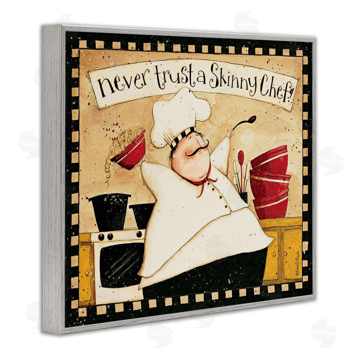 Never Trust a Skinny Chef Grey Frame Print Wall Art, Home Decor by Dan DiPaolo