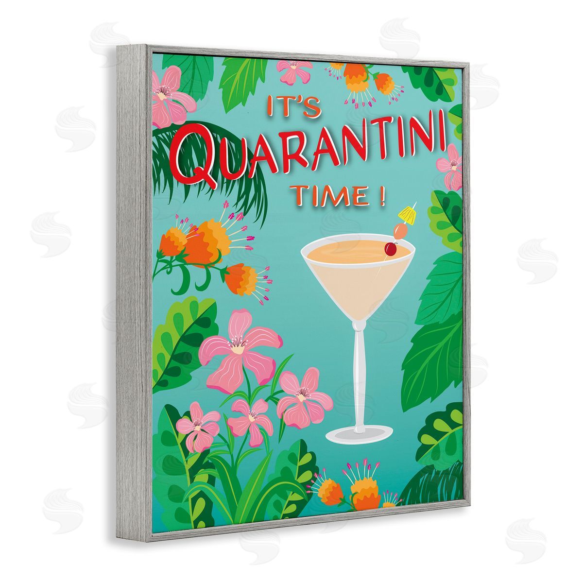 Tropical It's Quarantini Time Grey Frame Print Wall Art, Home Decor by Darlene Seale