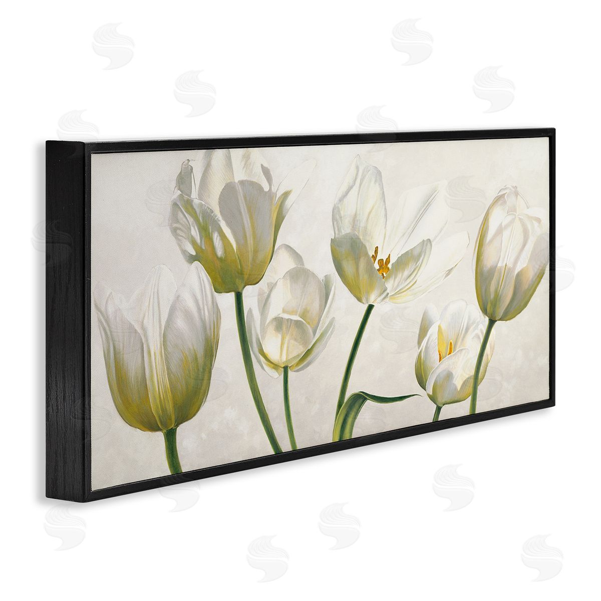 Soft White Blooming Tulips Black Frame Print Wall Art, Home Decor by Eva Barberini
