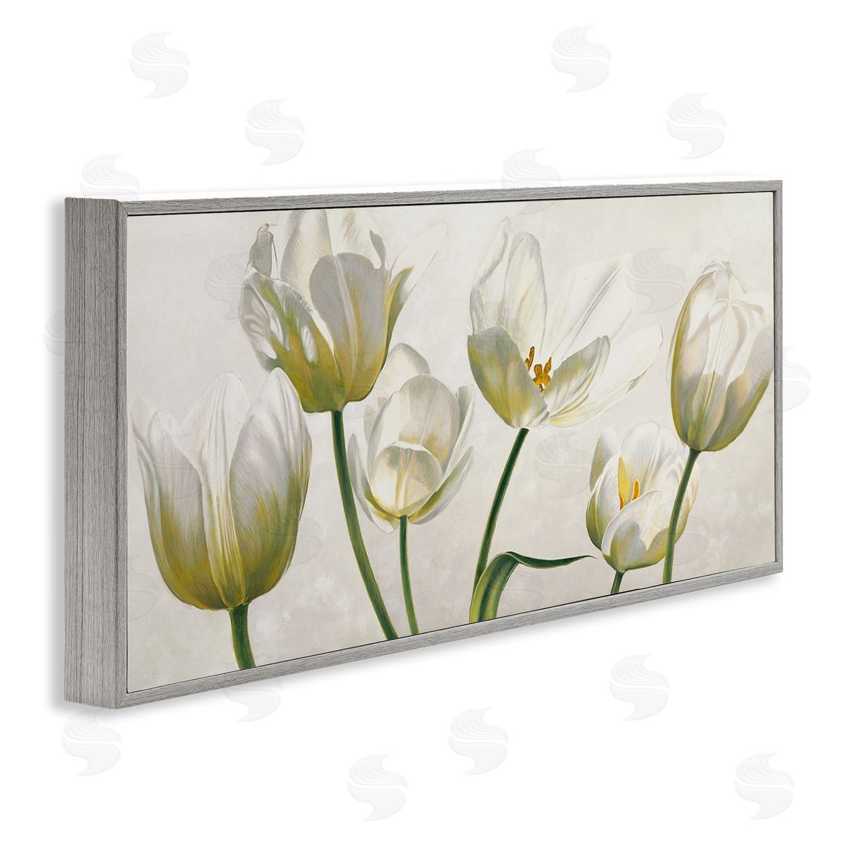 Soft White Blooming Tulips Grey Frame Print Wall Art, Home Decor by Eva Barberini