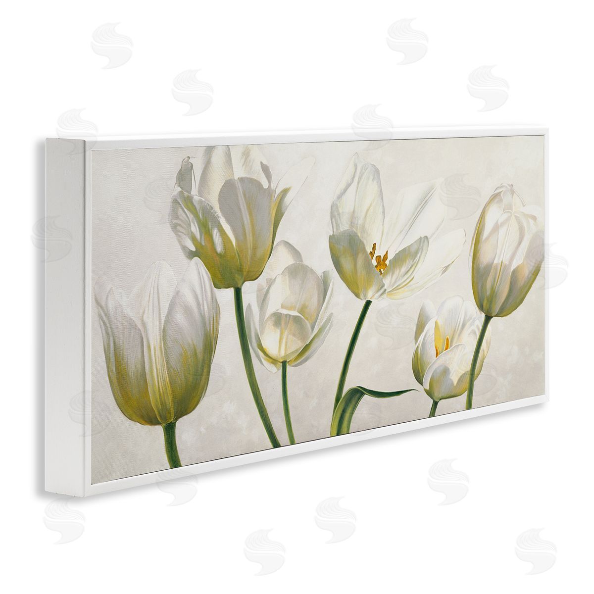 Soft White Blooming Tulips White Frame Print Wall Art, Home Decor by Eva Barberini