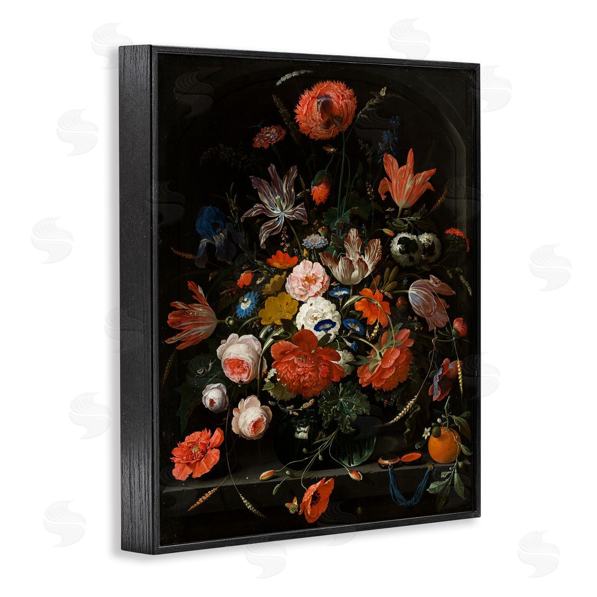 Flowers in a Glass Vase Black Frame Print Wall Art, Home Decor by Abraham Mignon