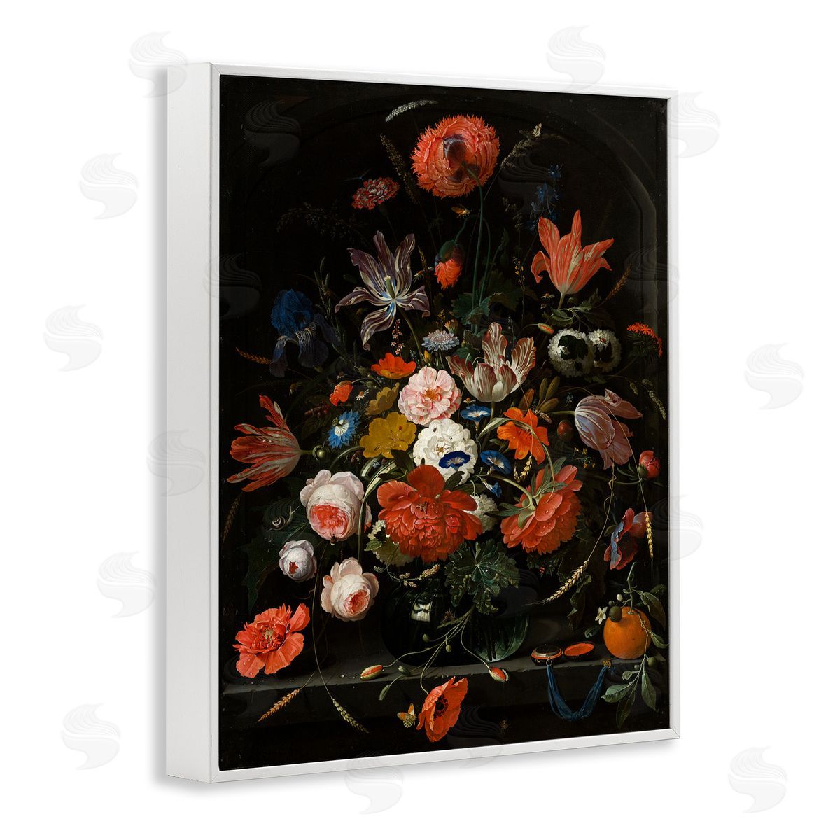 Flowers in a Glass Vase White Frame Print Wall Art, Home Decor by Abraham Mignon