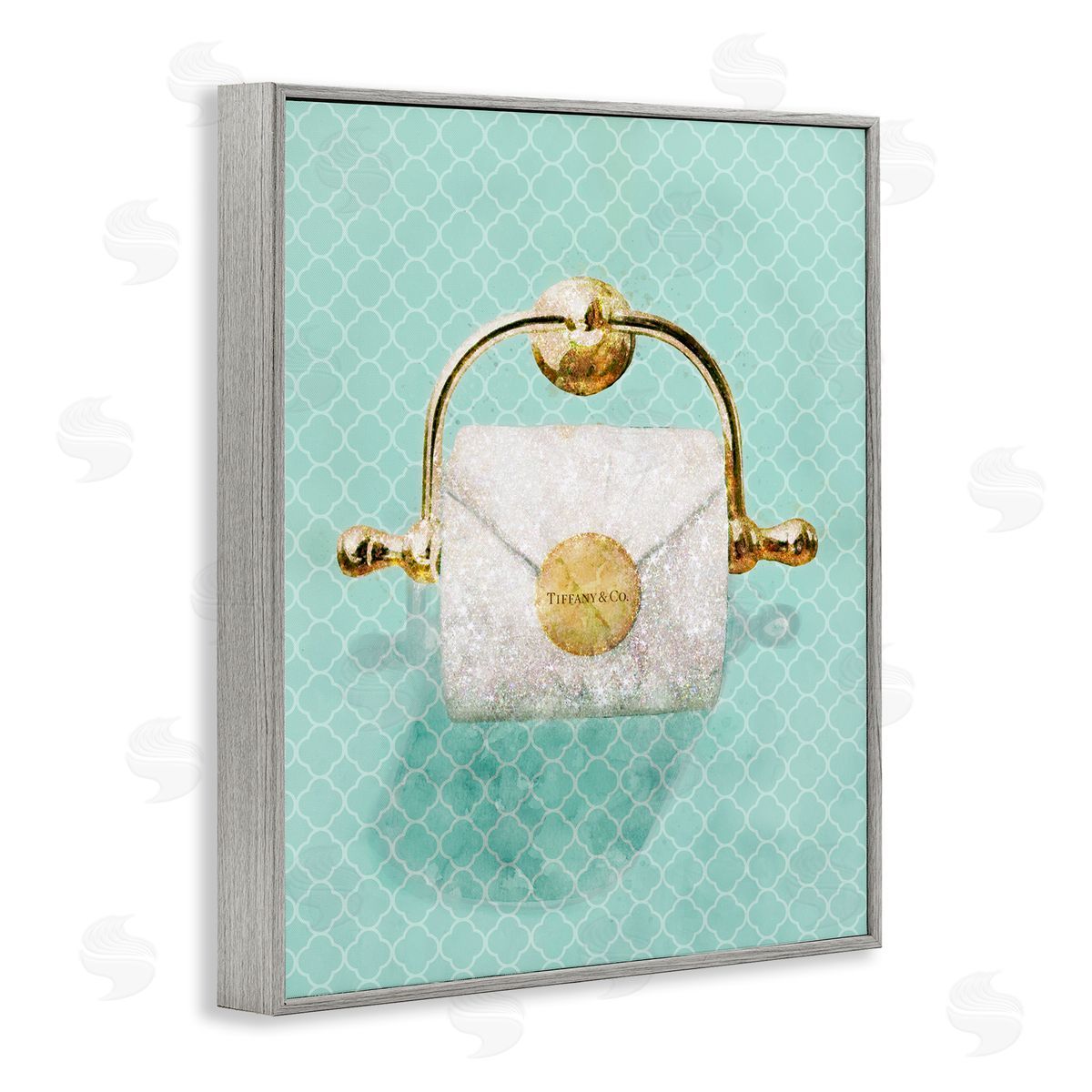 Fashion Toilet Paper Role Turquoise Grey Frame Print Wall Art, Home Decor by Ziwei Li