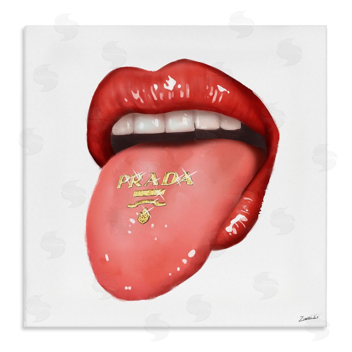 Fashion Red Lips with Tongue Canvas Wall Art, Home Decor by Ziwei Li