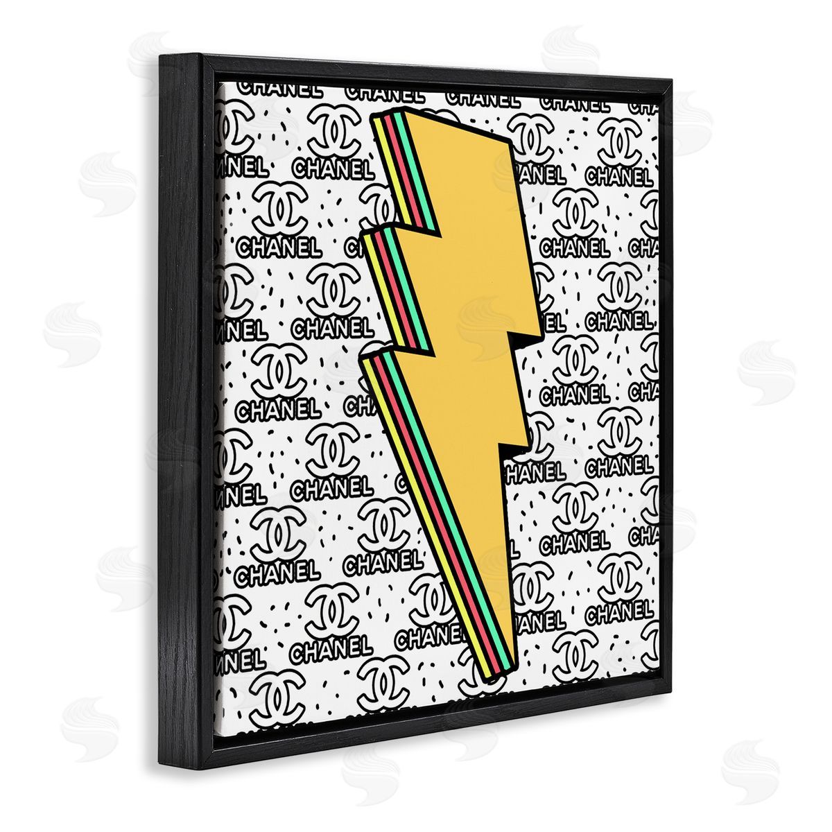 Lightning Bolt with Fashion Pattern Black Floating Frame Canvas Wall Art, Home Decor by Ziwei Li
