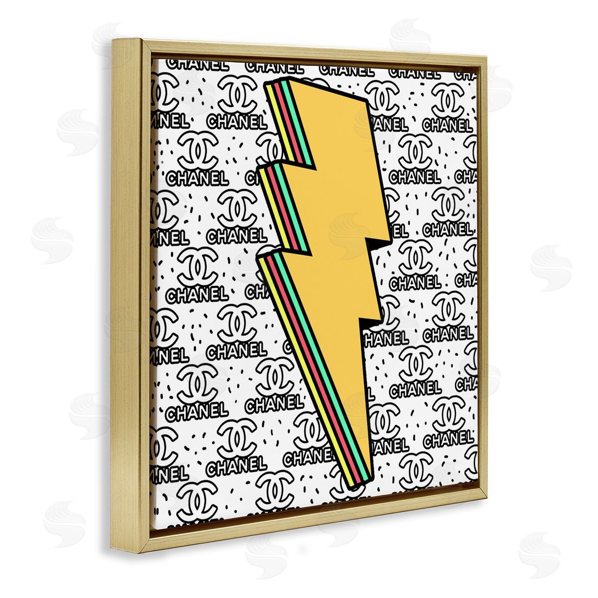 Lightning Bolt with Fashion Pattern Gold Floating Frame Canvas Wall Art, Home Decor by Ziwei Li
