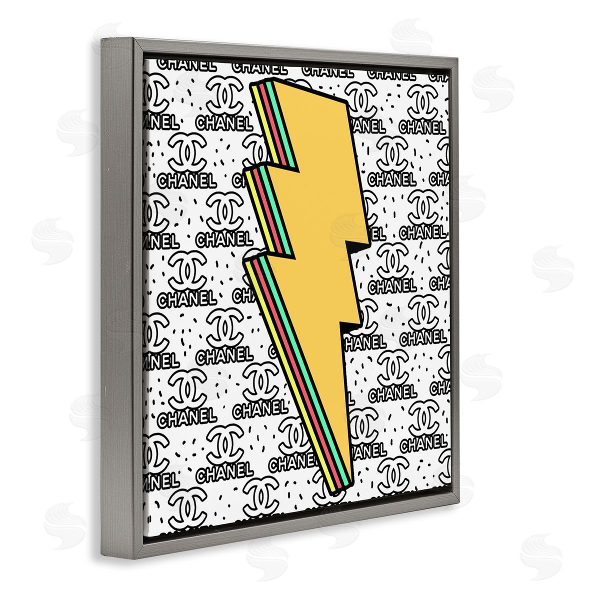 Lightning Bolt with Fashion Pattern Grey Floating Frame Canvas Wall Art, Home Decor by Ziwei Li