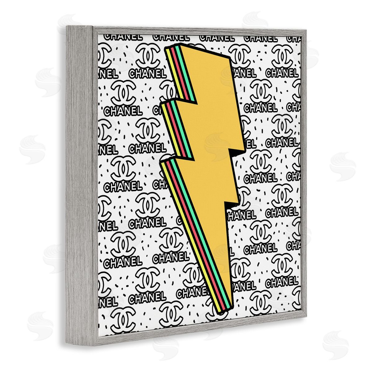 Lightning Bolt with Fashion Pattern Grey Frame Print Wall Art, Home Decor by Ziwei Li