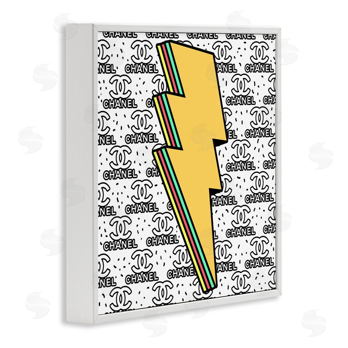 Lightning Bolt with Fashion Pattern White Frame Print Wall Art, Home Decor by Ziwei Li