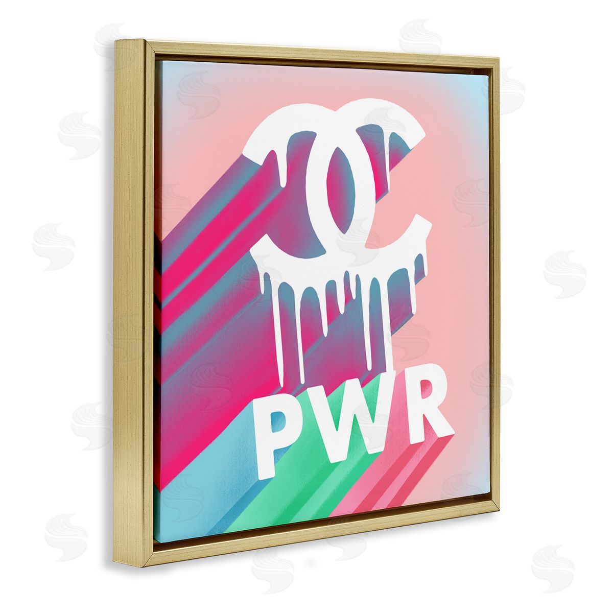 Paint Drip Fashion PWR Gold Floating Frame Canvas Wall Art, Home Decor by Ziwei Li