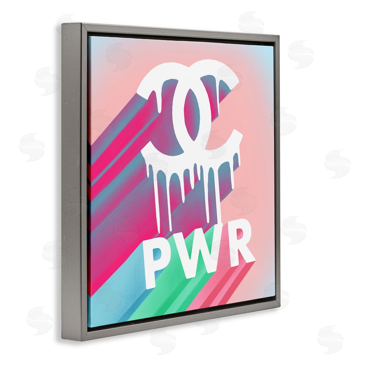 Paint Drip Fashion PWR Grey Floating Frame Canvas Wall Art, Home Decor by Ziwei Li
