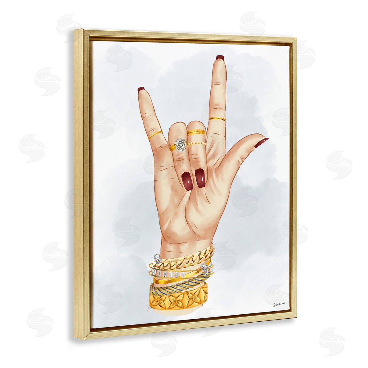 I Love You Hand Sign Gold Floating Frame Canvas Wall Art, Home Decor by Ziwei Li