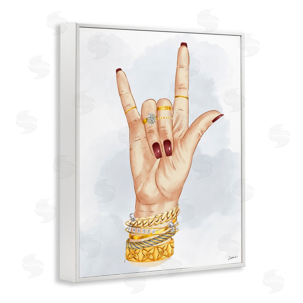 I Love You Hand Sign White Frame Print Wall Art, Home Decor by Ziwei Li
