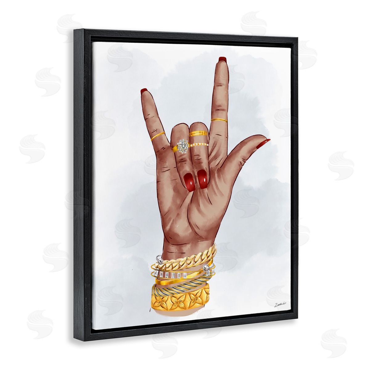 I Love You Hand Pose Black Floating Frame Canvas Wall Art, Home Decor by Ziwei Li
