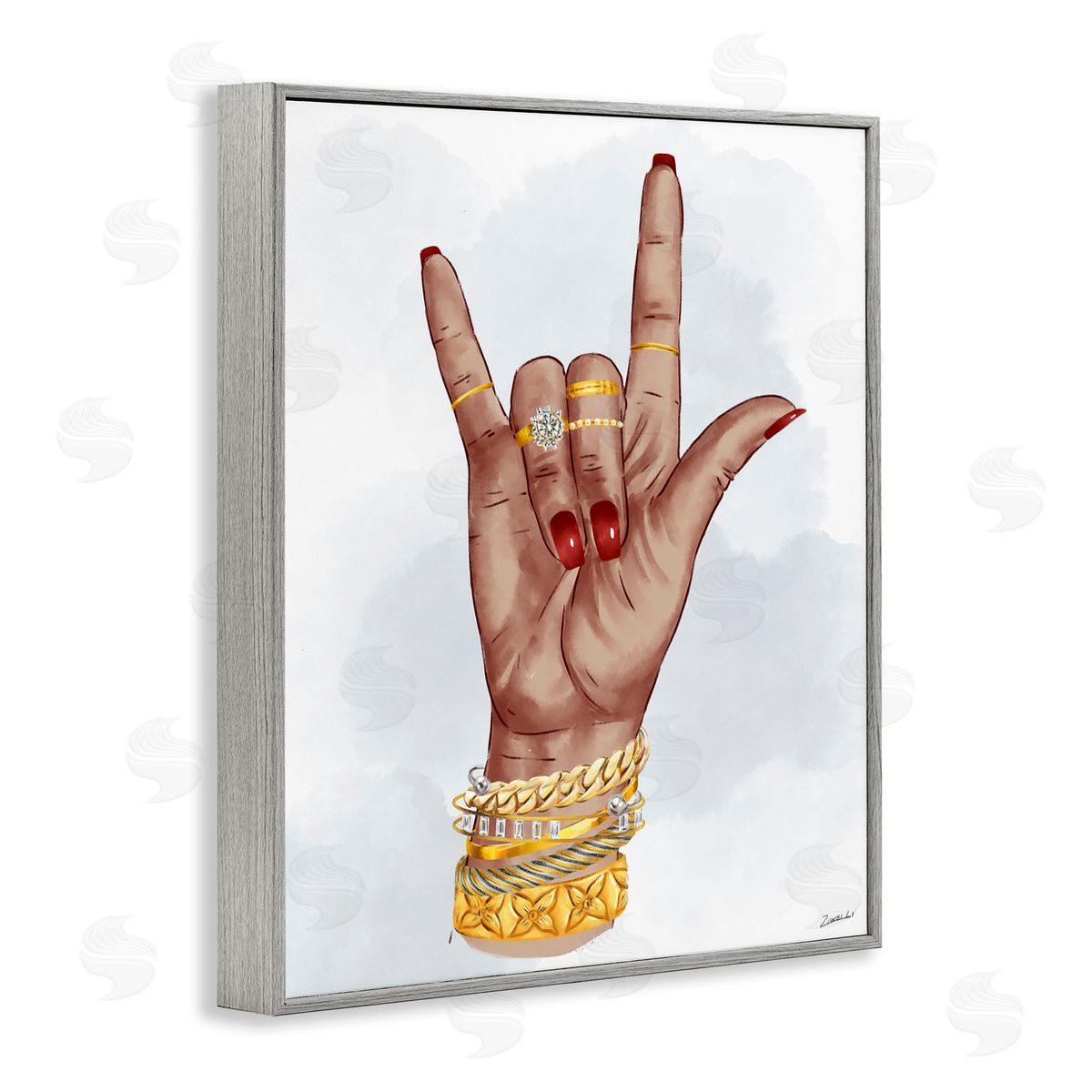 I Love You Hand Pose Grey Frame Print Wall Art, Home Decor by Ziwei Li