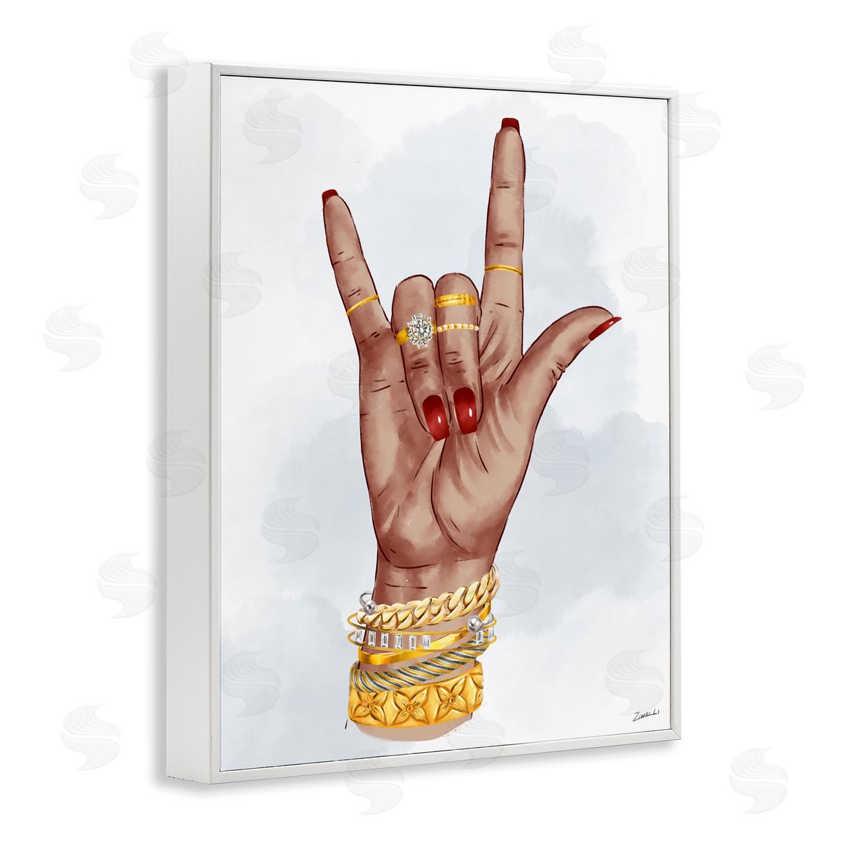 I Love You Hand Pose White Frame Print Wall Art, Home Decor by Ziwei Li