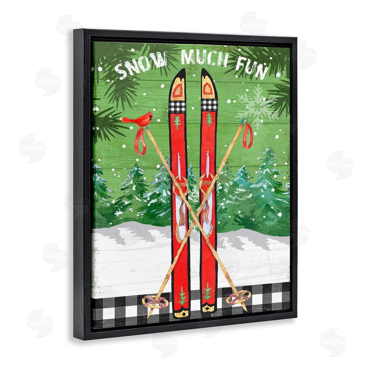 Snow Much Fun Skis Black Floating Frame Canvas Wall Art, Home Decor by Andrea Tachiera