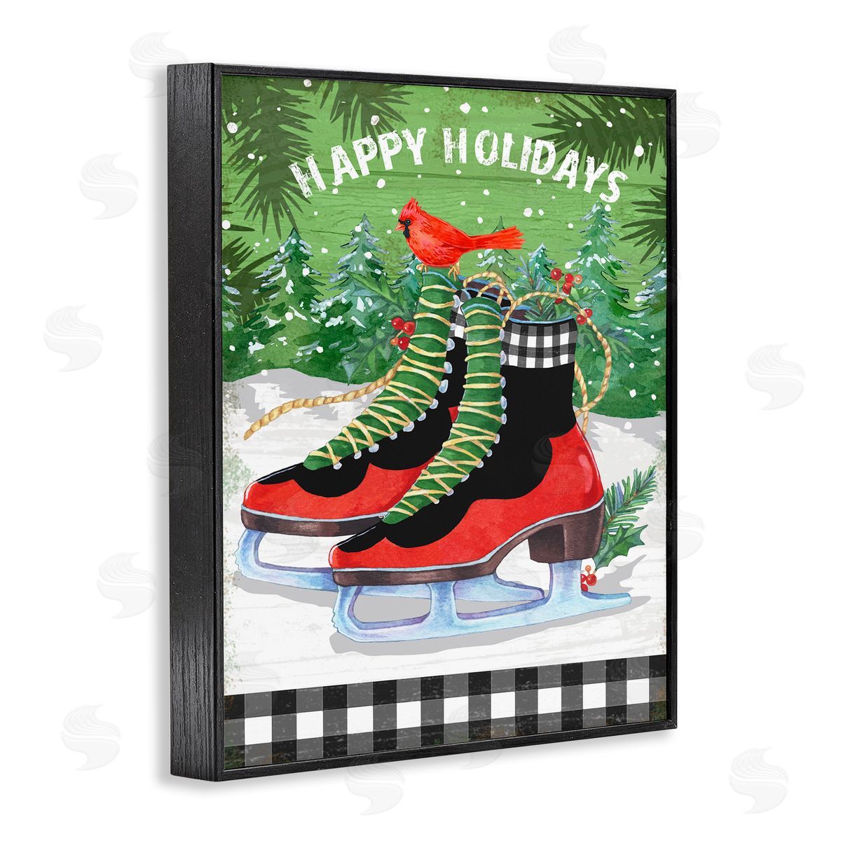 Happy Holidays Ice Skates Black Frame Print Wall Art, Home Decor by Andrea Tachiera