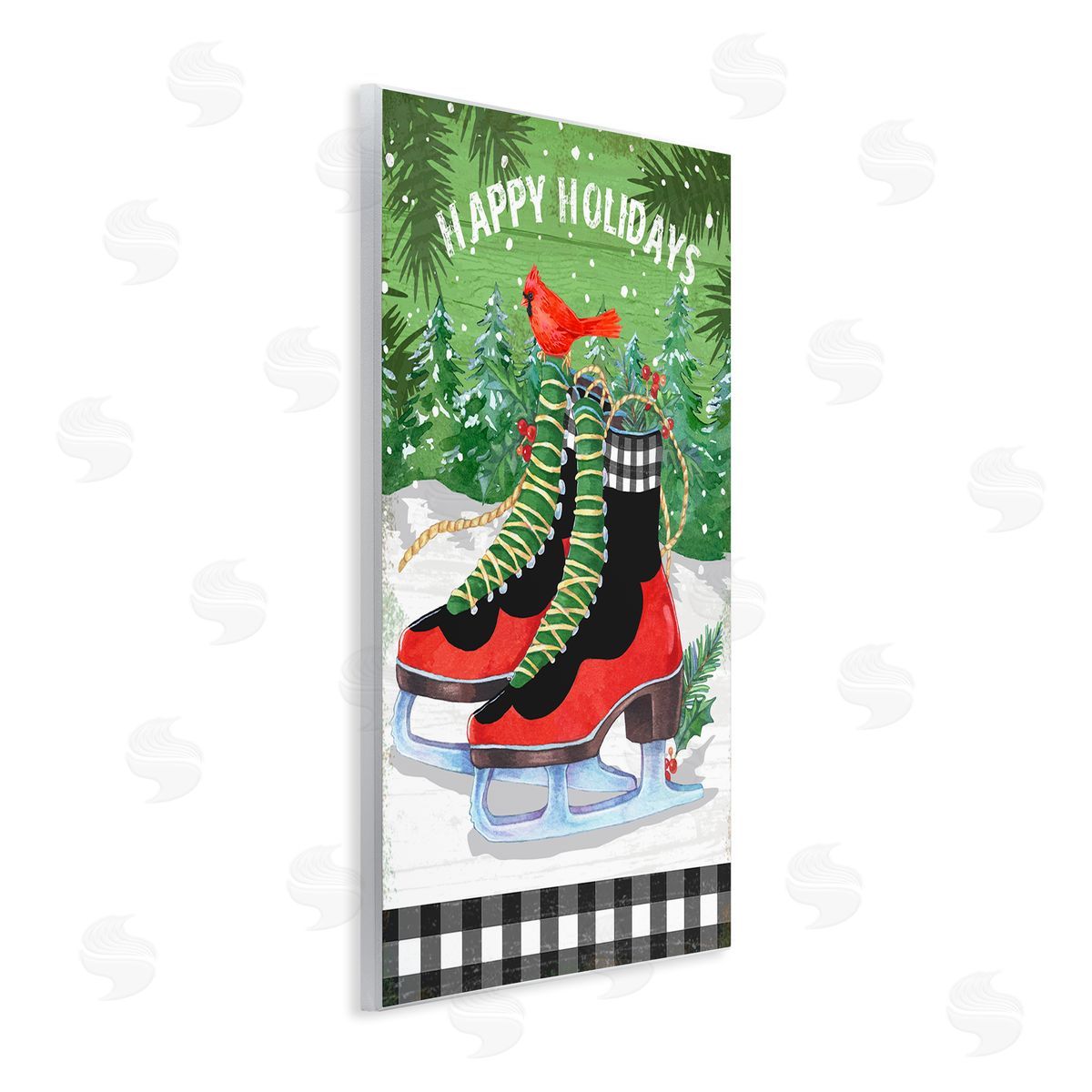 Happy Holidays Ice Skates Wood Plaque Wall Art, Home Decor by Andrea Tachiera