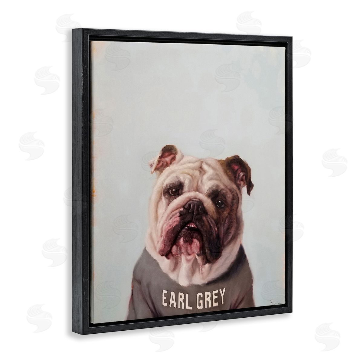 Earl Grey Tea Dog Black Floating Frame Canvas Wall Art, Home Decor by Lucia Heffernan