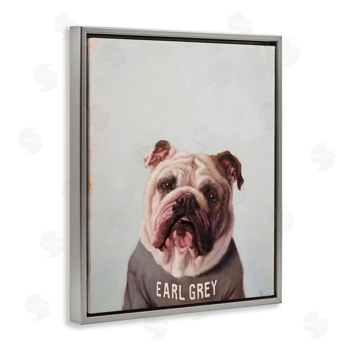 Earl Grey Tea Dog Grey Floating Frame Canvas Wall Art, Home Decor by Lucia Heffernan