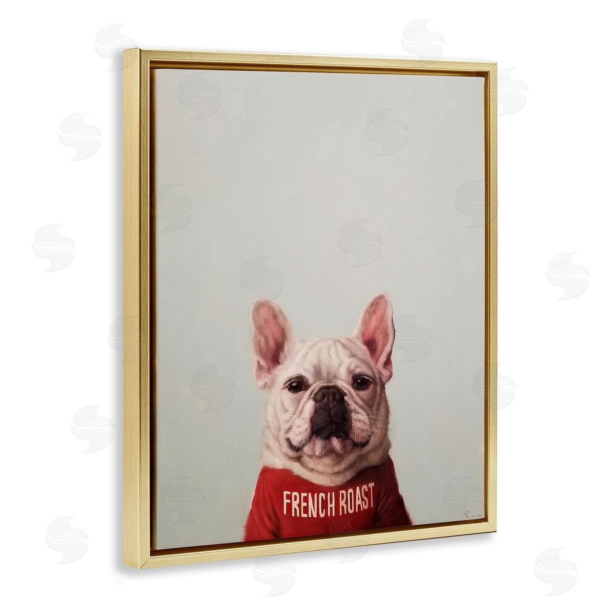 French Roast Coffee Dog Gold Floating Frame Canvas Wall Art, Home Decor by Lucia Heffernan