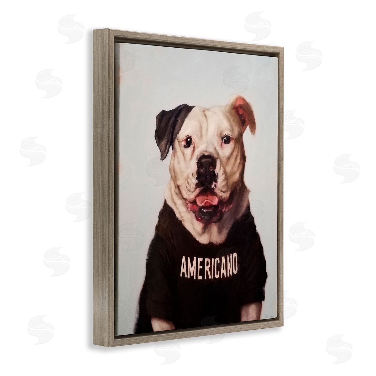 Americano Coffee Dog Brown Floating Frame Canvas Wall Art, Home Decor by Lucia Heffernan