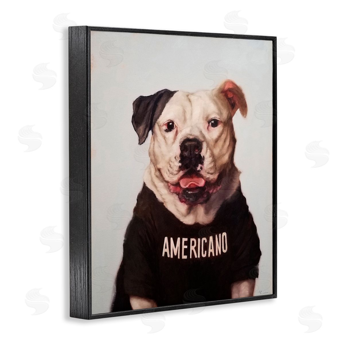 Americano Coffee Dog Black Frame Print Wall Art, Home Decor by Lucia Heffernan