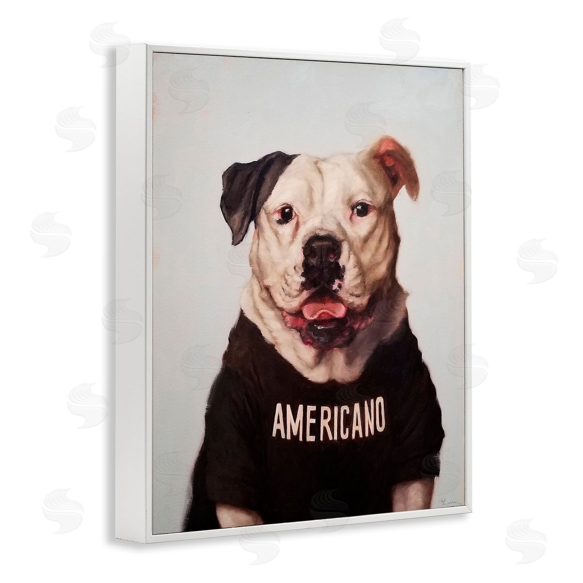 Americano Coffee Dog White Frame Print Wall Art, Home Decor by Lucia Heffernan