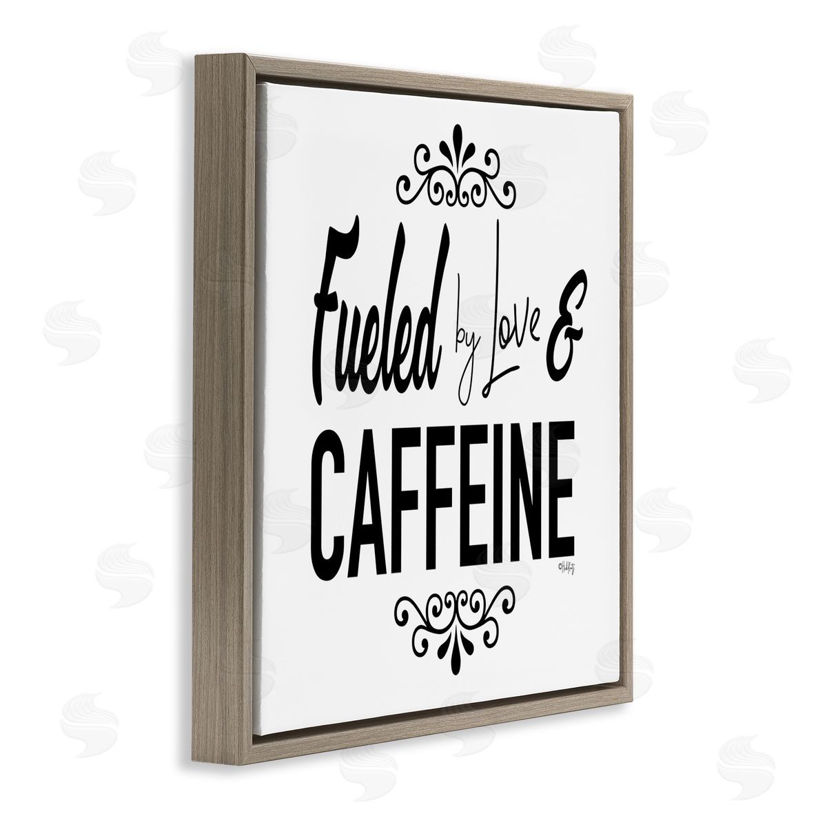 Fueled by Love and Caffiene Brown Floating Frame Canvas Wall Art, Home Decor by Hollihocks Art