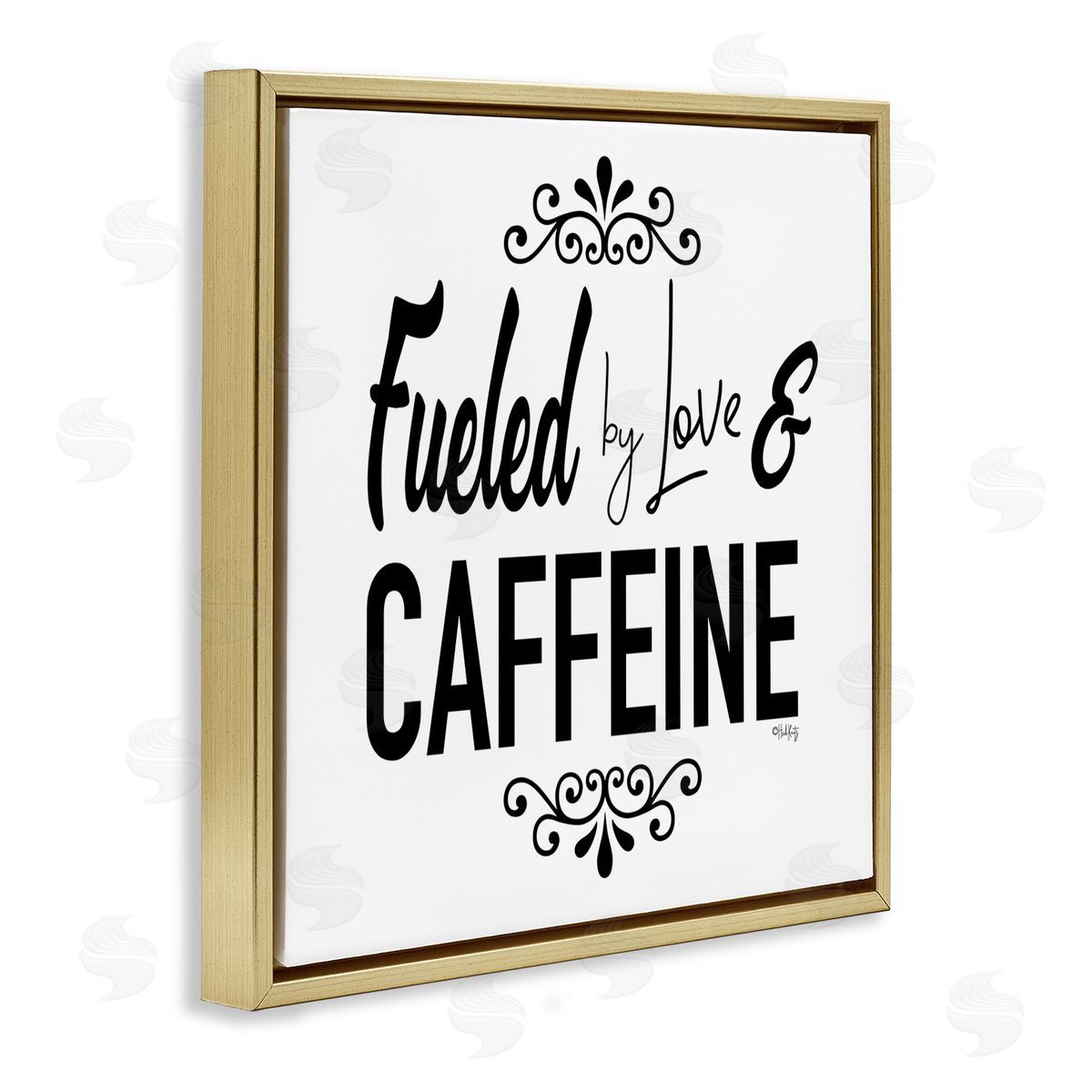 Fueled by Love and Caffiene Gold Floating Frame Canvas Wall Art, Home Decor by Hollihocks Art