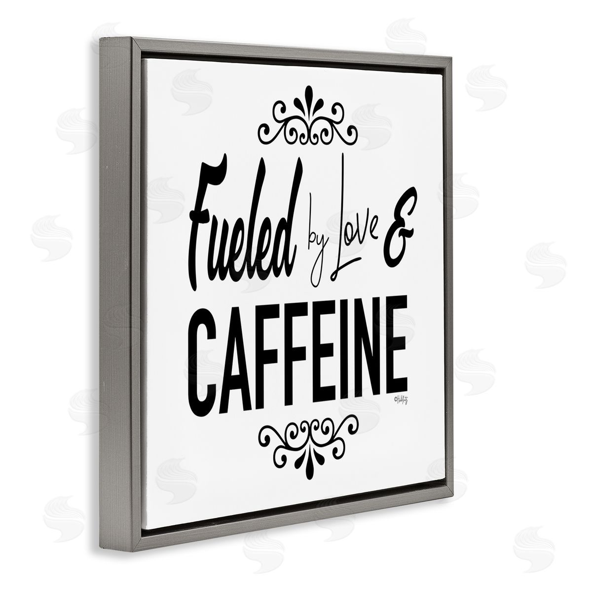 Fueled by Love and Caffiene Grey Floating Frame Canvas Wall Art, Home Decor by Hollihocks Art