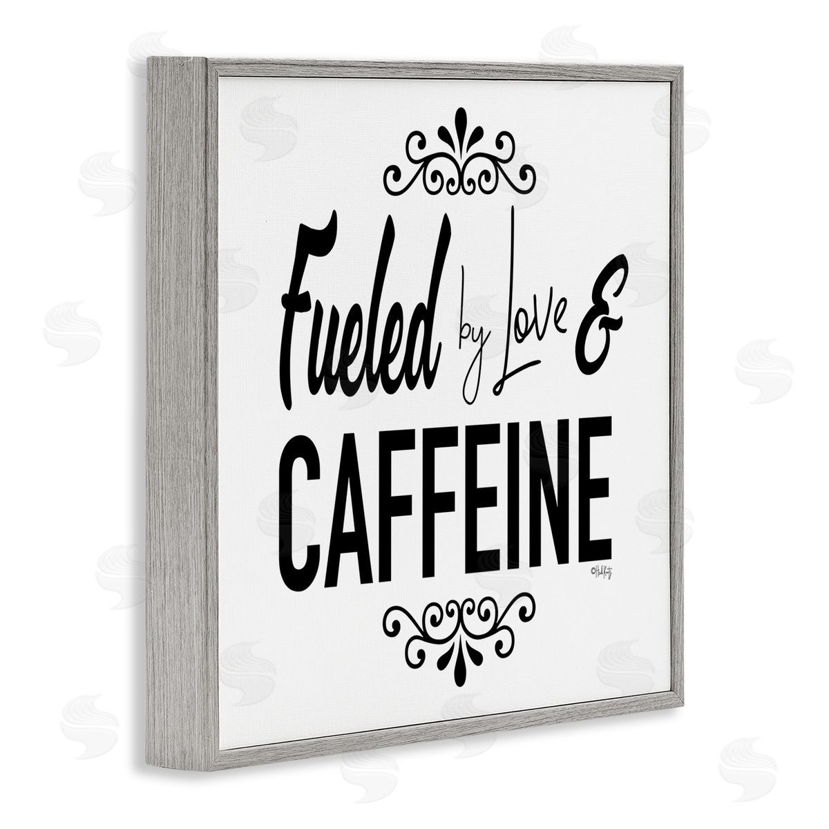 Fueled by Love and Caffiene Grey Frame Print Wall Art, Home Decor by Hollihocks Art