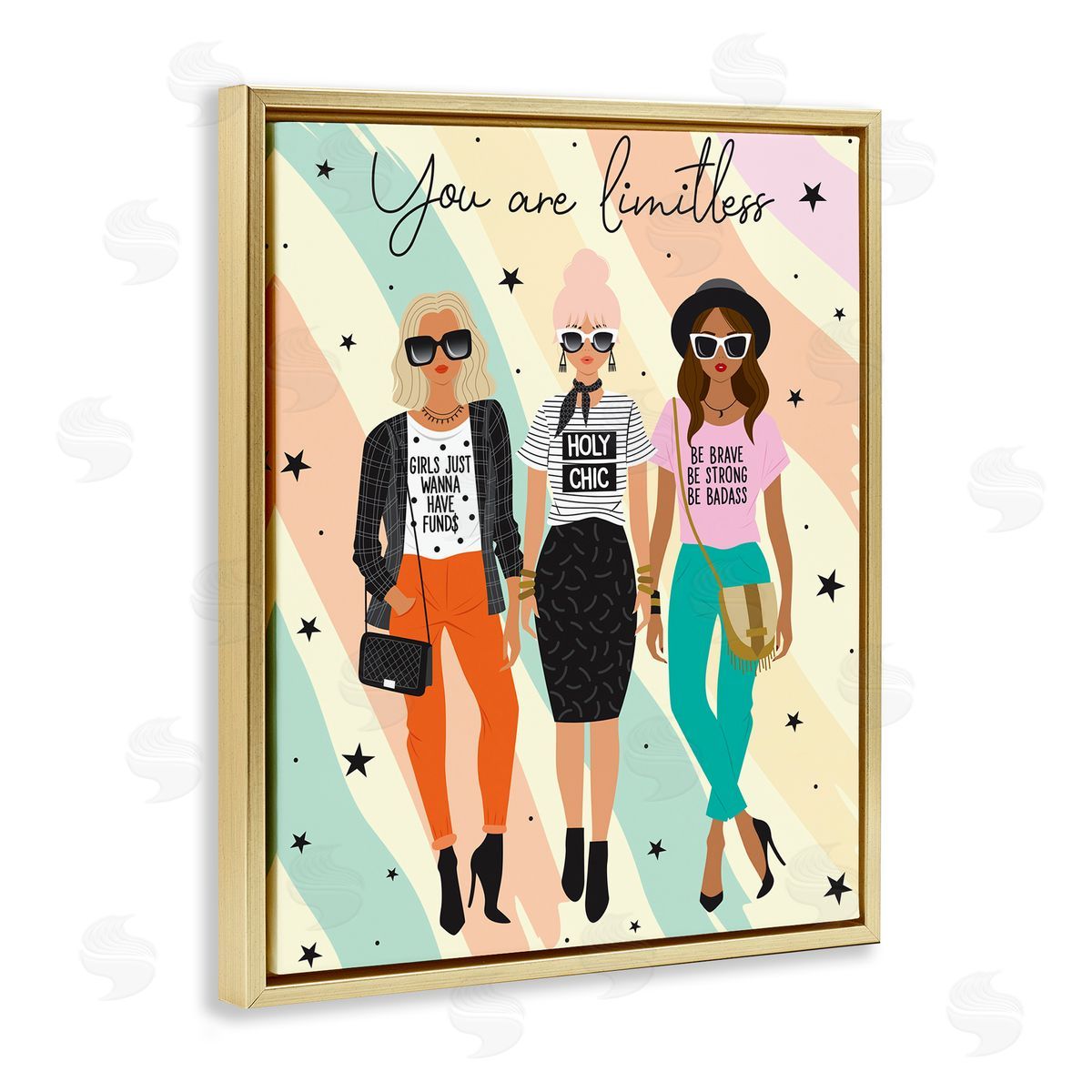 You Are Limitless Fashionistas Gold Floating Frame Canvas Wall Art, Home Decor by Ilis Aviles