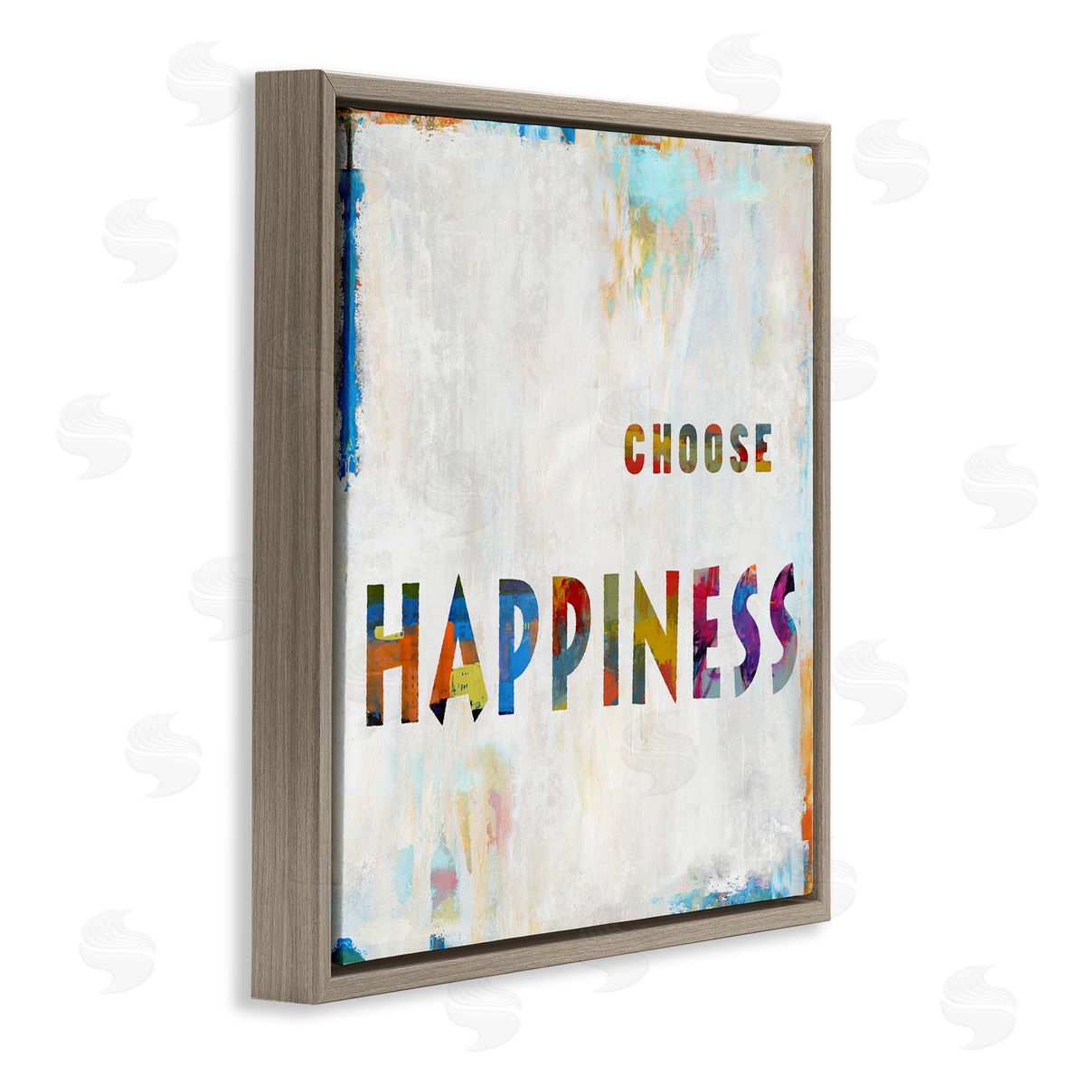 Colorful Choose Happiness Phrase Brown Floating Frame Canvas Wall Art, Home Decor by Jamie MacDowell
