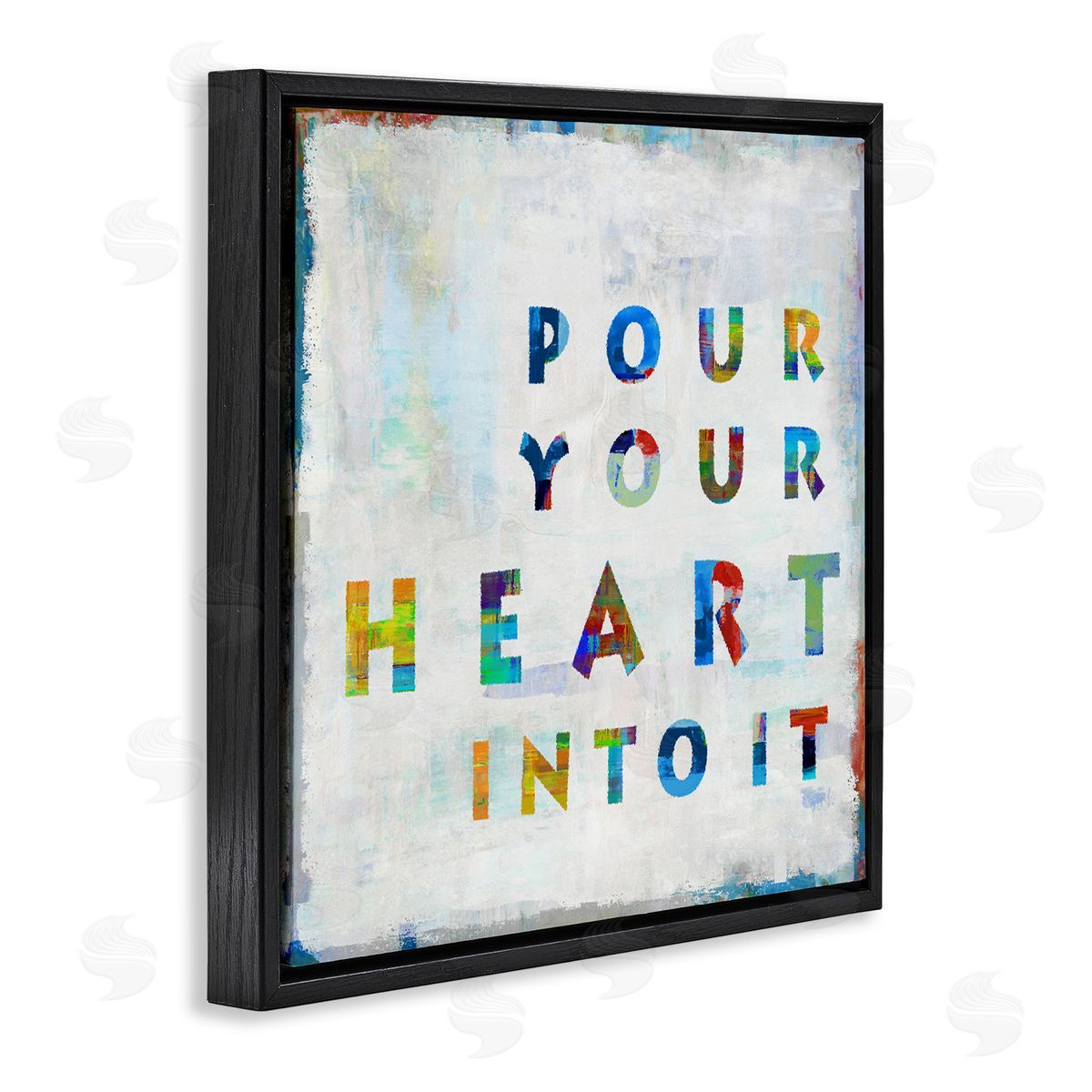 Colorful Pour Your Heart Into It Black Floating Frame Canvas Wall Art, Home Decor by Jamie MacDowell