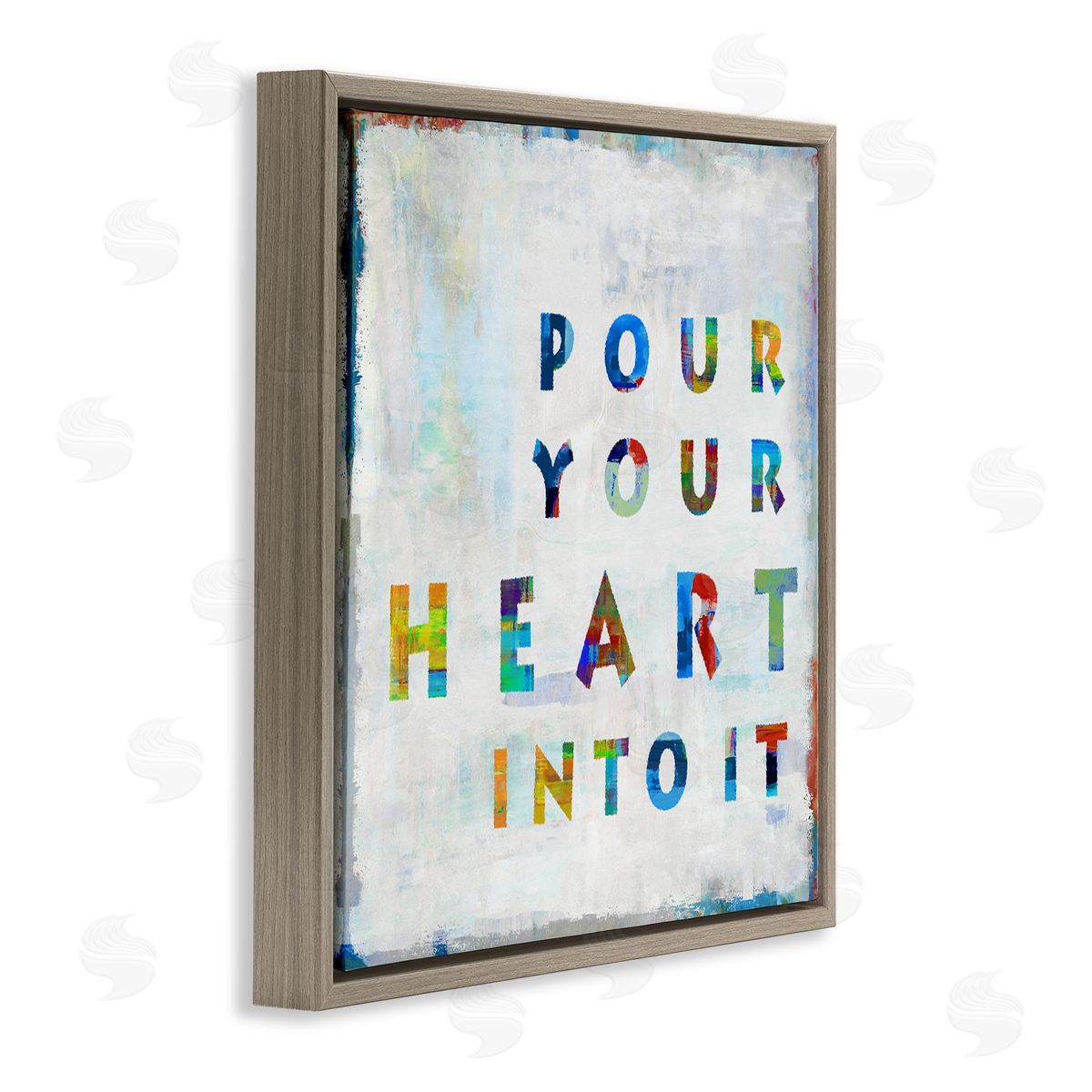 Colorful Pour Your Heart Into It Brown Floating Frame Canvas Wall Art, Home Decor by Jamie MacDowell