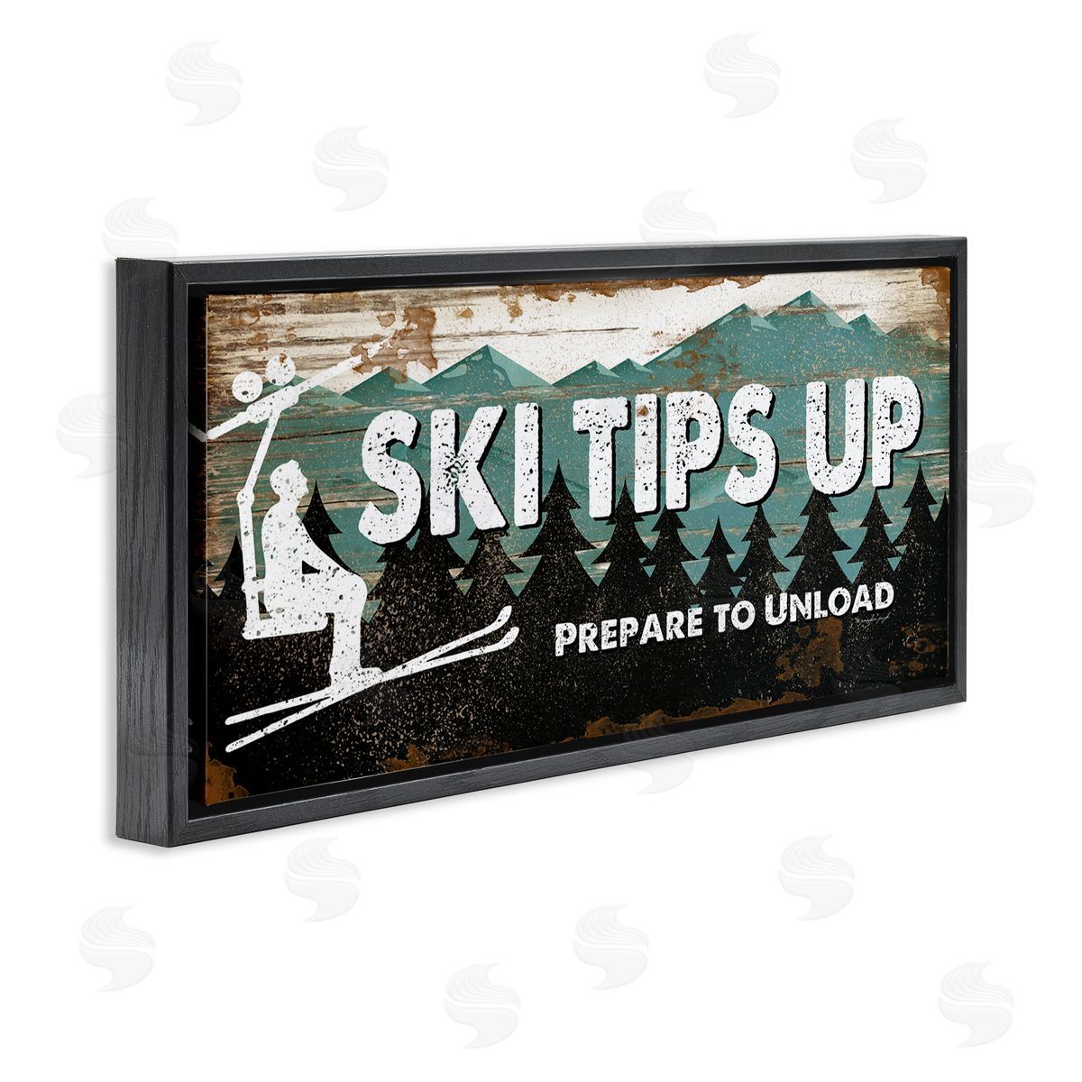 Rustic Ski Tips Up Black Floating Frame Canvas Wall Art, Home Decor by Jennifer Pugh