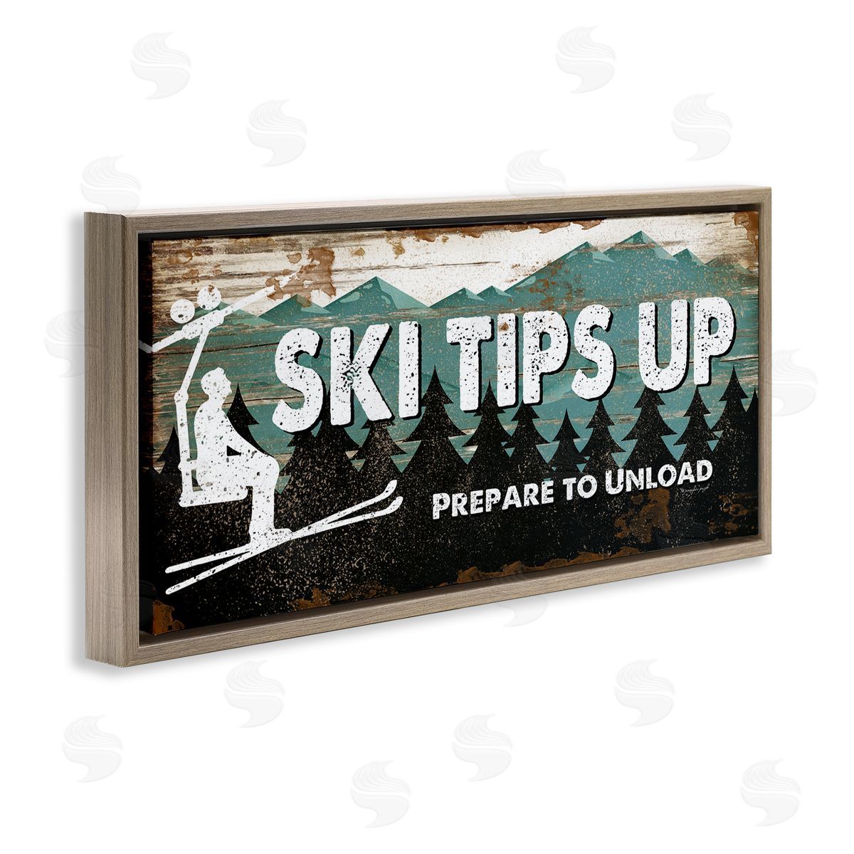 Rustic Ski Tips Up Brown Floating Frame Canvas Wall Art, Home Decor by Jennifer Pugh