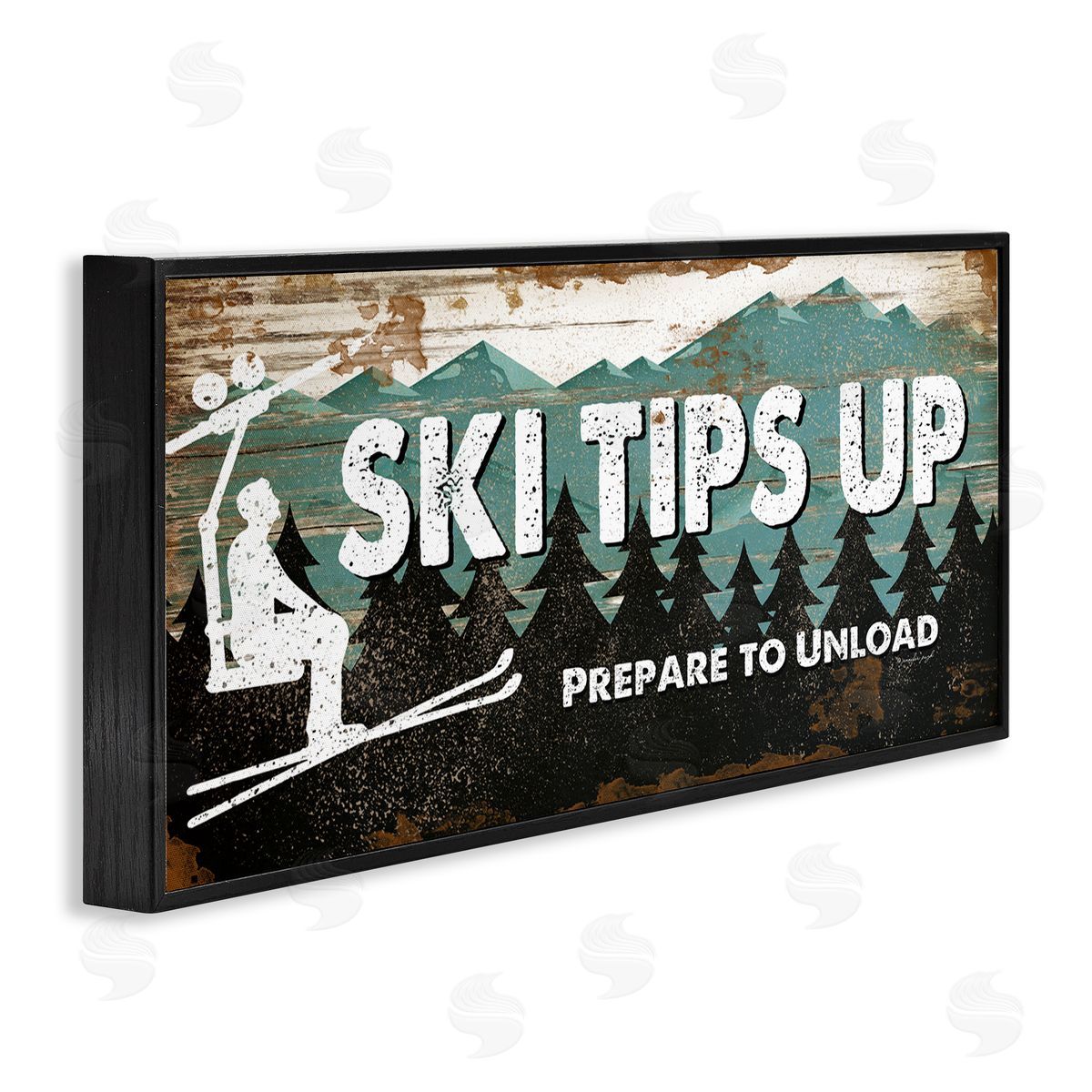 Rustic Ski Tips Up Black Frame Print Wall Art, Home Decor by Jennifer Pugh