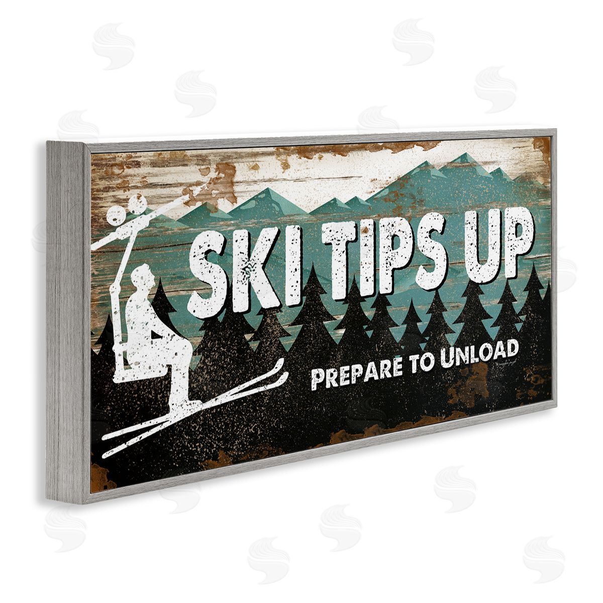 Rustic Ski Tips Up Grey Frame Print Wall Art, Home Decor by Jennifer Pugh