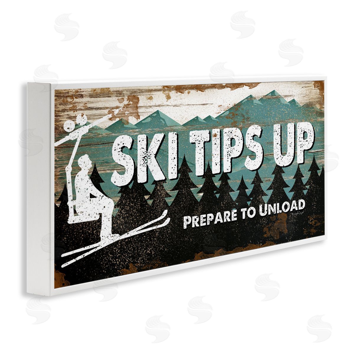 Rustic Ski Tips Up White Frame Print Wall Art, Home Decor by Jennifer Pugh